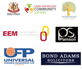 Logos of Oadby & Wigston Borough Council, Oadby & Wigston Community Lottery, Amberwood Care Home and EEM LTD