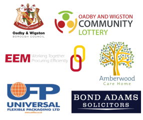 Logos of Oadby & Wigston Borough Council, Oadby & Wigston Community Lottery, Amberwood Care Home and EEM LTD